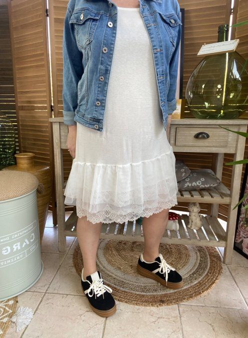 Fond de robe BIS blanc viscose et dentelle confort +++ du 40 au 50