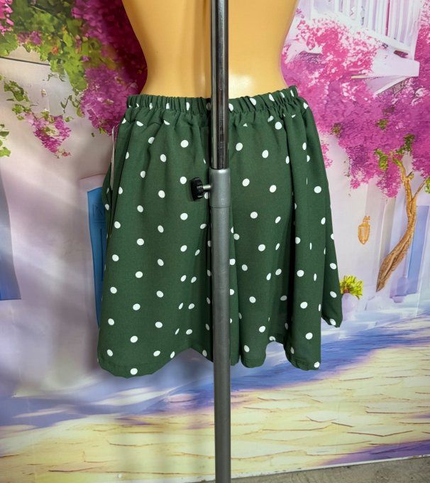 Short cuisses larges Kaki pois blancs taille élastiquée douceur +++ du 40 au 50/52 