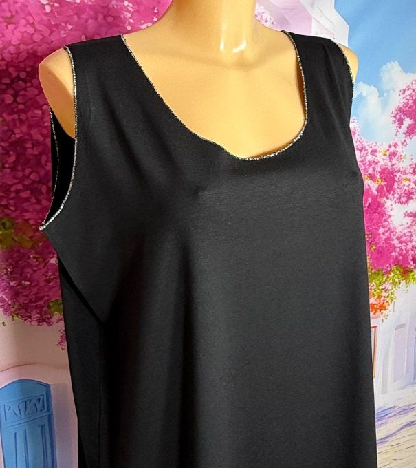 Tee-shirt noir sans manches Lurex argenté Les Basiques du Dressing du 38 au 50