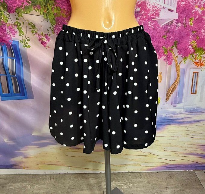 Short cuisses larges noir pois blancs taille élastiquée douceur +++ du 40 au 50/52