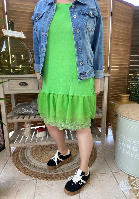 Fond de robe BIS vert anis viscose et dentelle confort +++ du 40 au 50 
