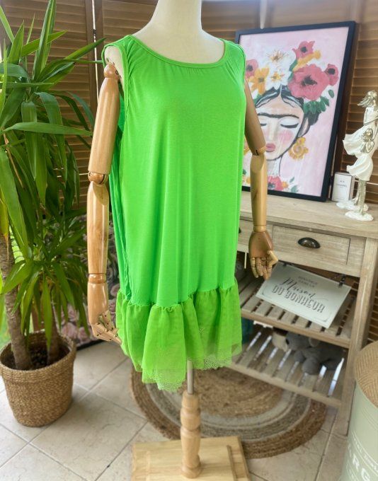 Fond de robe BIS vert anis viscose et dentelle confort +++ du 40 au 50 
