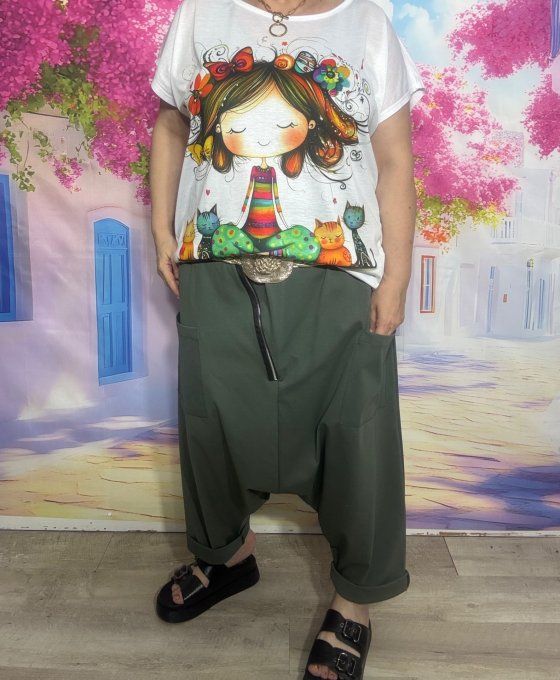 Sarouel ample Punto Milano Kaki fermeture asymétrique extensible +++ du 40 au 50/52