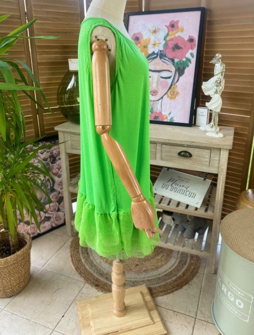 Fond de robe BIS vert anis viscose et dentelle confort +++ du 40 au 50 