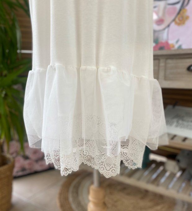 Fond de robe BIS blanc viscose et dentelle confort +++ du 40 au 50