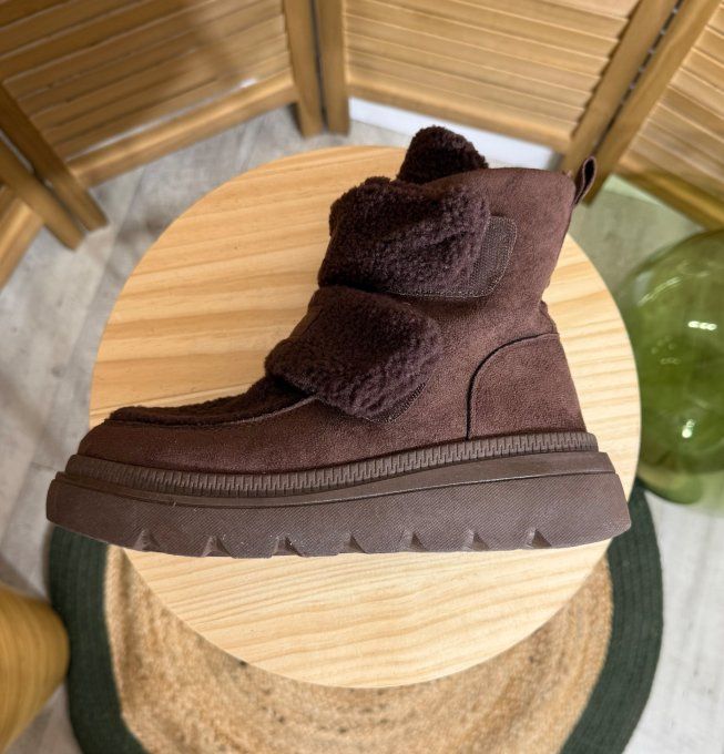 Boots compensées suédine & moumoute chocolat confort ++++ du 38 au 41