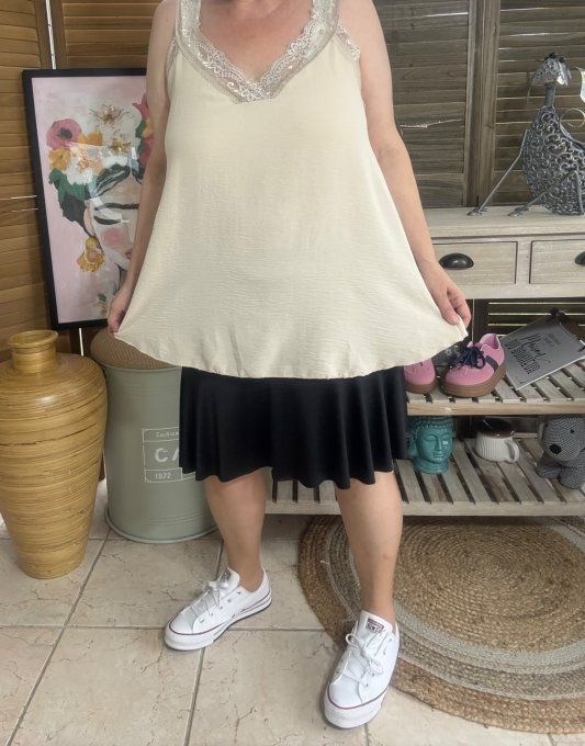Caraco Débardeur Top trapèze beige dentelle douceur +++ du 38 au 48