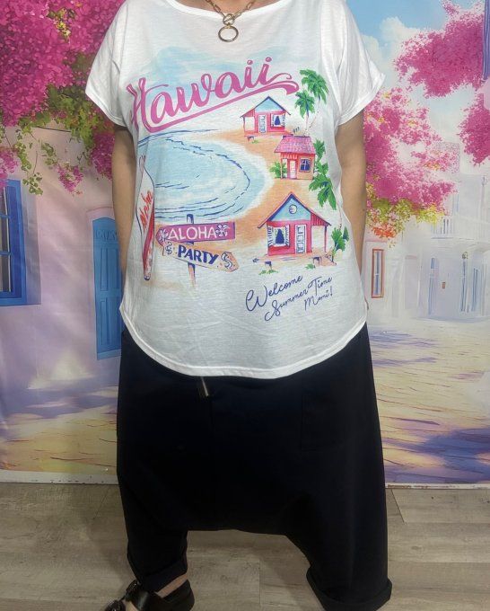 Tee-shirt ample blanc Hawaï Summer Beach Party du 38 au 50/52 