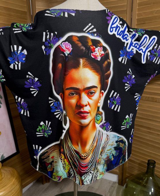 Top manches longues noir Fleurs violettes Frida Kahlo du 42 au 54/56 