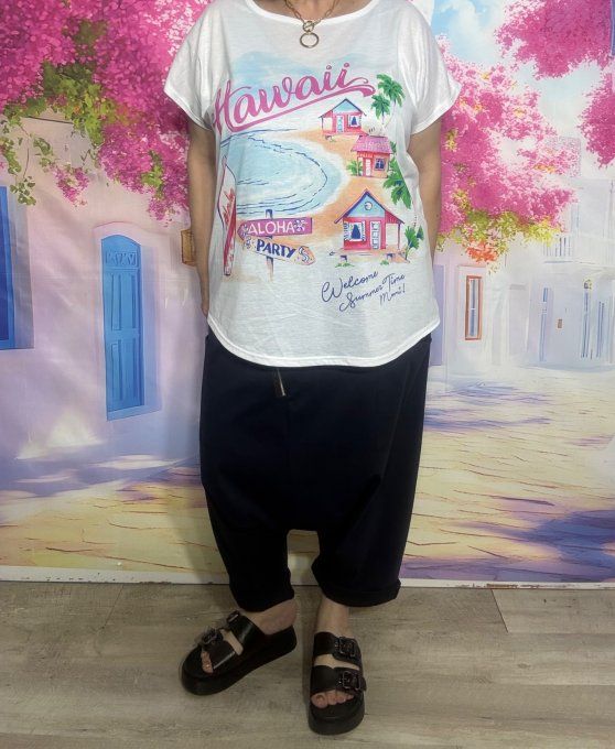 Tee-shirt ample blanc Hawaï Summer Beach Party du 38 au 50/52 