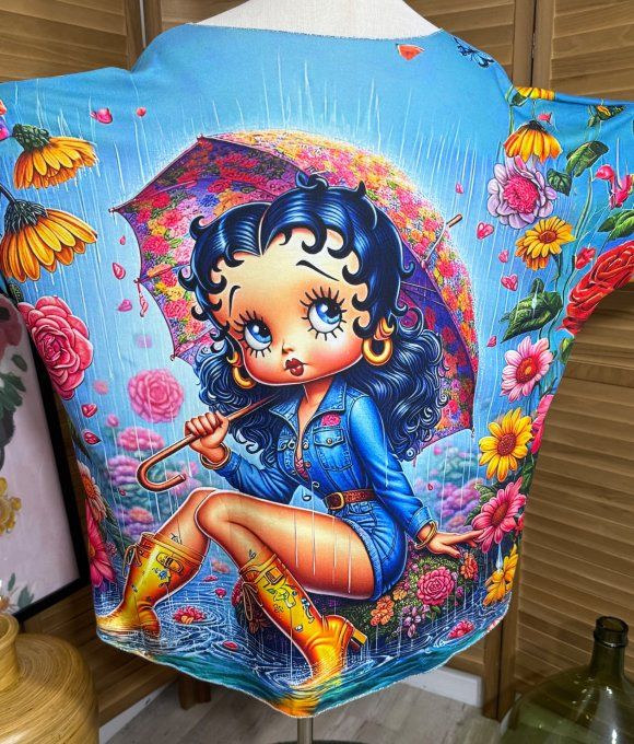 Top manches longues bleu Betty Boop au Parapluie du 42 au 54/56 