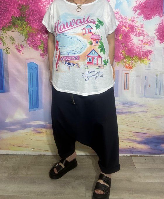 Tee-shirt ample blanc Hawaï Summer Beach Party du 38 au 50/52 