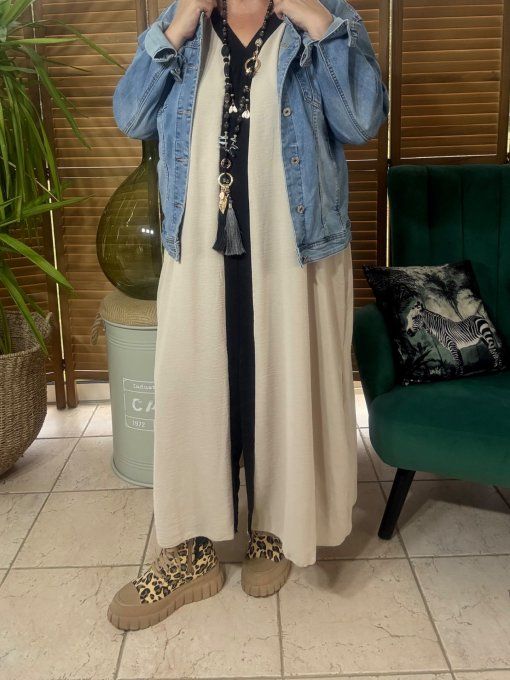 Robe longue trapèze beige et noire du 40 au 50  