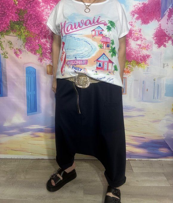 Sarouel ample Punto Milano marine fermeture asymétrique extensible +++ du 40 au 50/52