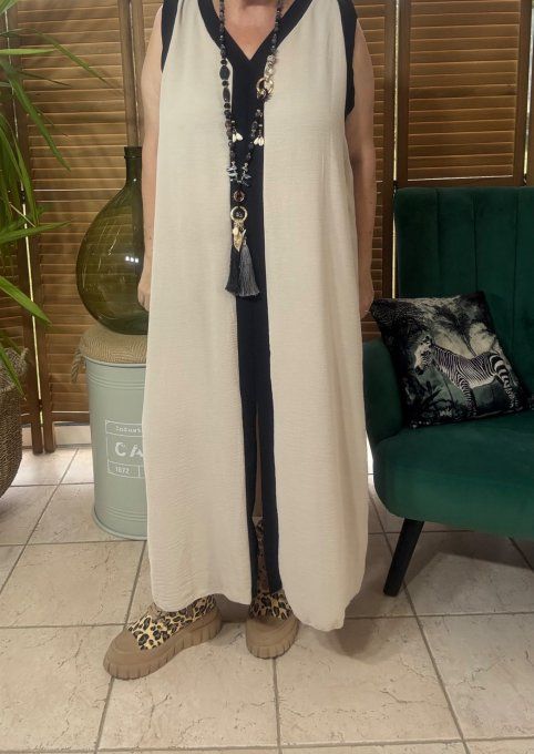 Robe longue trapèze beige et noire du 40 au 50  