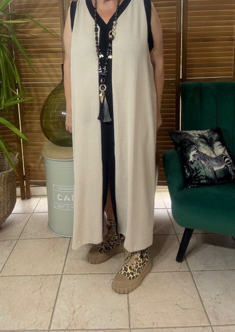 Robe longue trapèze beige et noire du 40 au 50  