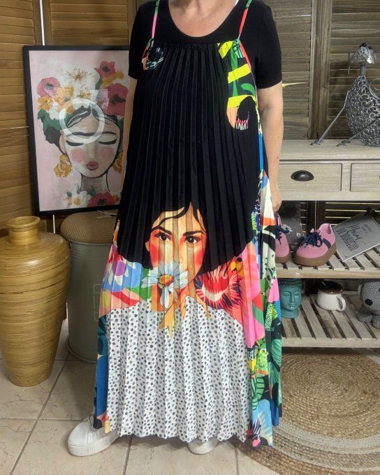 Robe longue plissée bretelles ajustables multicolore Pretty Fashion Woman du 38 au 48/50  
