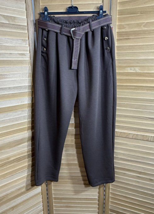 pantalon façon jogg Chocolat boutons dorés + ceinture confort  ++++ du 38 au 52