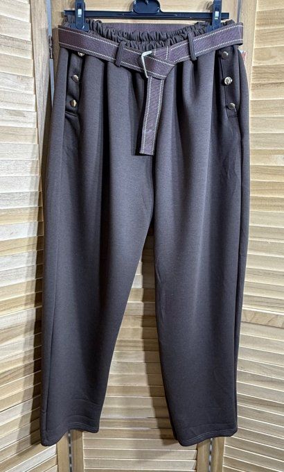 pantalon façon jogg Chocolat boutons dorés + ceinture confort  ++++ du 38 au 52