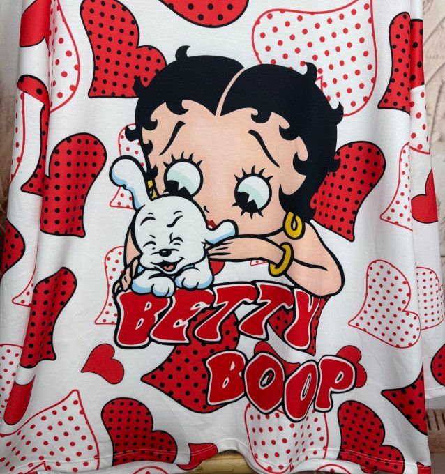 Sweat à capuche ample blanc Coeurs à pois Betty Boop rétro du 40 au 52/54 