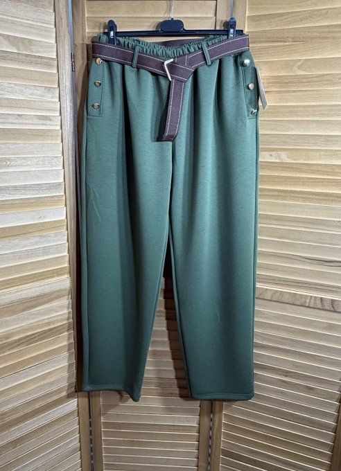 pantalon façon jogg kaki boutons dorés + ceinture confort  ++++ du 38 au 52