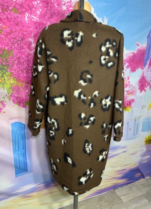 Manteau mi-long oversize polaire Chocolat et Léopard du 42 au 52 et même +
