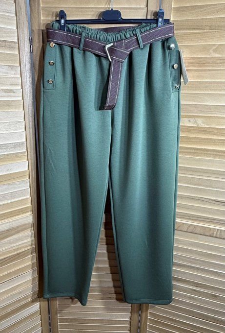 pantalon façon jogg kaki boutons dorés + ceinture confort  ++++ du 38 au 52