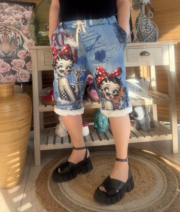 pantacourt (dit magique) effet jeans délavé Betty Boop rétro chic du 40 au 50/52 