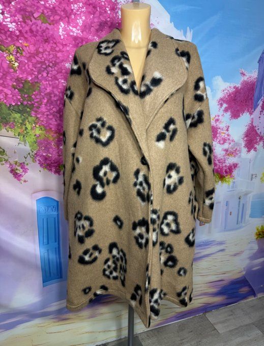 Manteau mi-long oversize polaire Camel et Léopard du 42 au 52 et même +