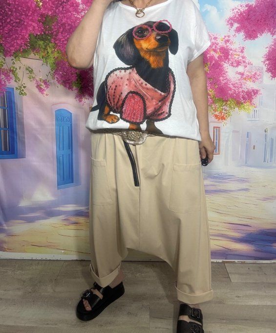 Sarouel ample Punto Milano beige fermeture asymétrique extensible +++ du 40 au 50/52