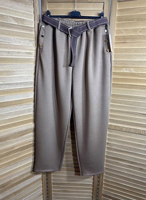 pantalon façon jogg camel boutons dorés + ceinture confort  ++++ du 38 au 52 