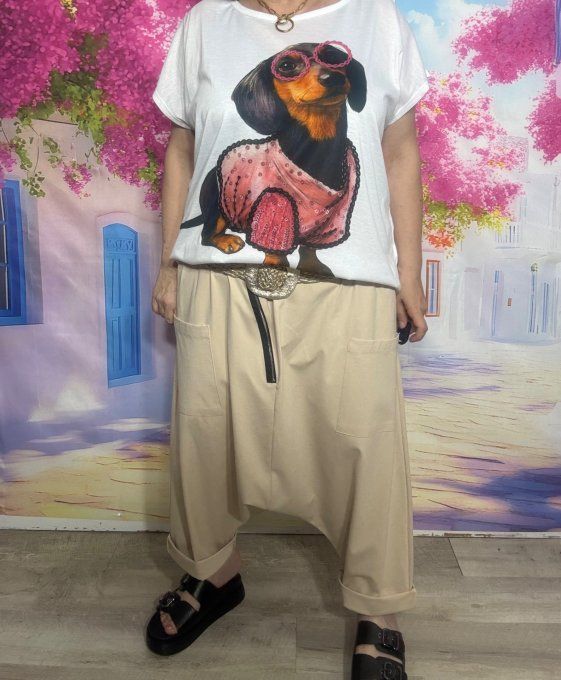 Sarouel ample Punto Milano beige fermeture asymétrique extensible +++ du 40 au 50/52