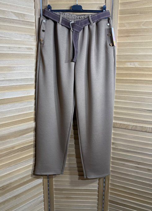 pantalon façon jogg camel boutons dorés + ceinture confort  ++++ du 38 au 52 
