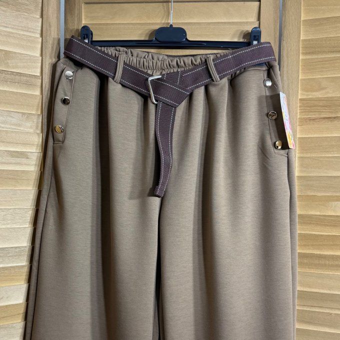 pantalon façon jogg camel boutons dorés + ceinture confort  ++++ du 38 au 52 