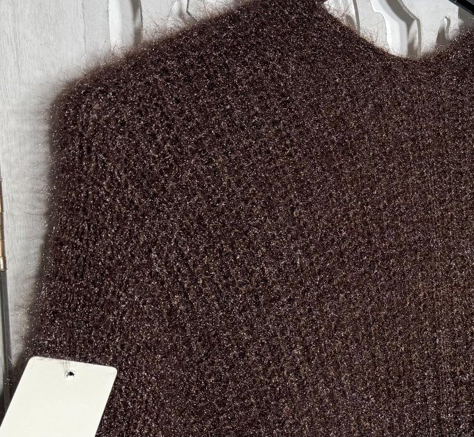 Gilet ample SANS LAINE chocolat manches 3/4 maille duveteuse irisée douceur +++ du 38 au 50/52