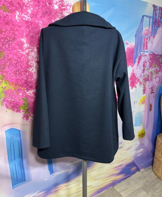 Manteau sans laine court & ample marine fermeture asymétrique du 42 au 54 et même + 