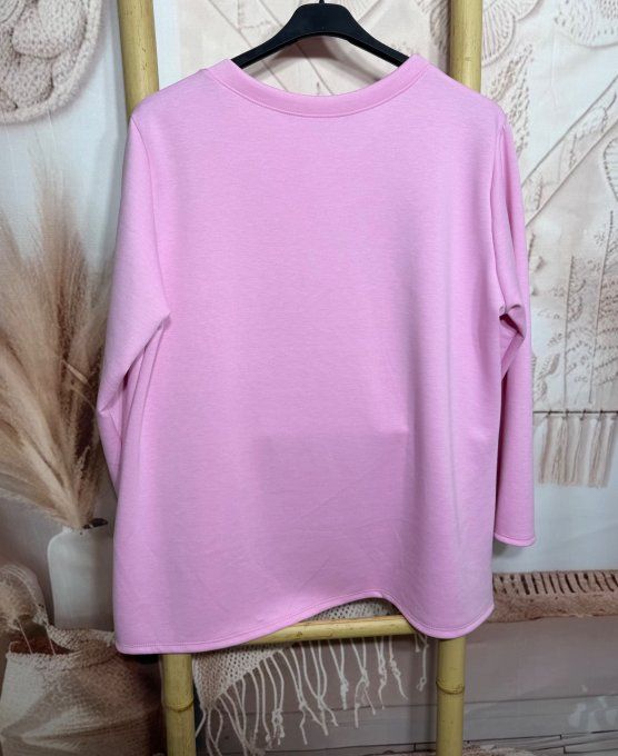 Sweat trapèze ample rose bébé Min dentelle arc-en-ciel et strass argentés du 38 au 48/50