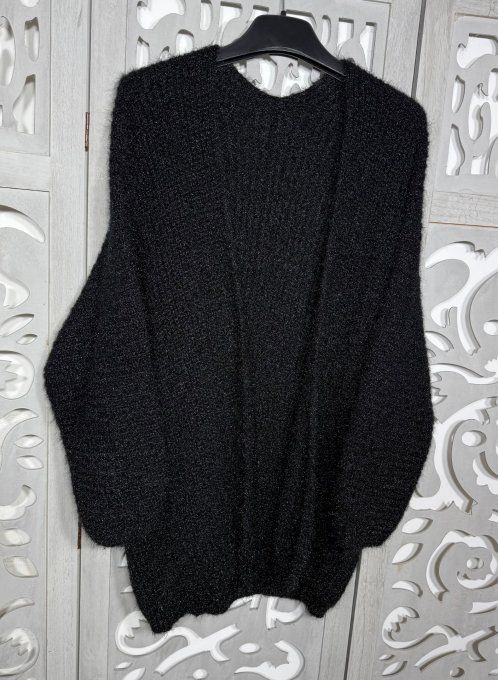 Gilet ample SANS LAINE noir manches 3/4 maille duveteuse irisée douceur +++ du 38 au 50/52