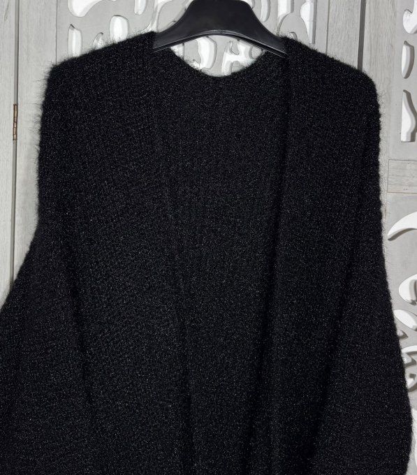 Gilet ample SANS LAINE noir manches 3/4 maille duveteuse irisée douceur +++ du 38 au 50/52