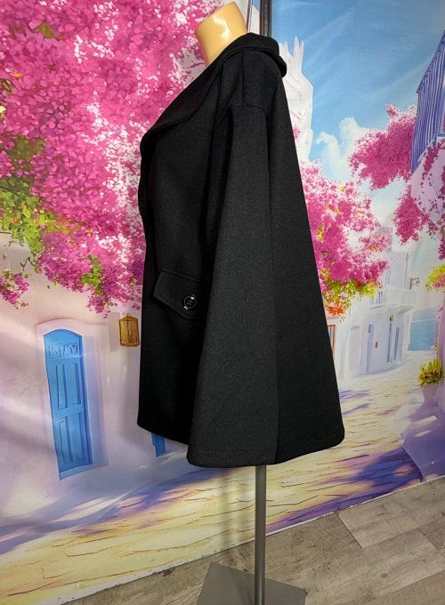 Manteau sans laine court & ample noir fermeture asymétrique du 42 au 54 et même + 