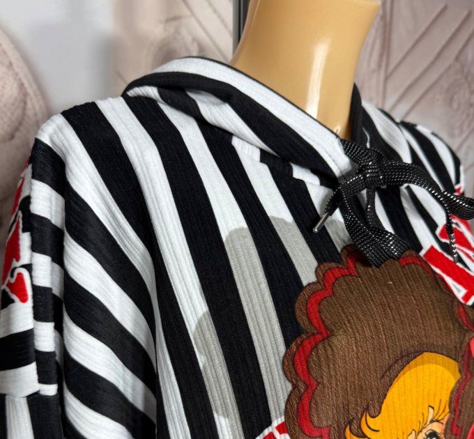 Sweat à capuche long velours Au Pays de Candy paillettes douceur +++ du 38 au 50