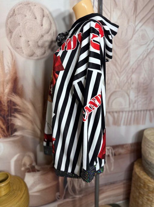 Sweat à capuche long velours Au Pays de Candy paillettes douceur +++ du 38 au 50