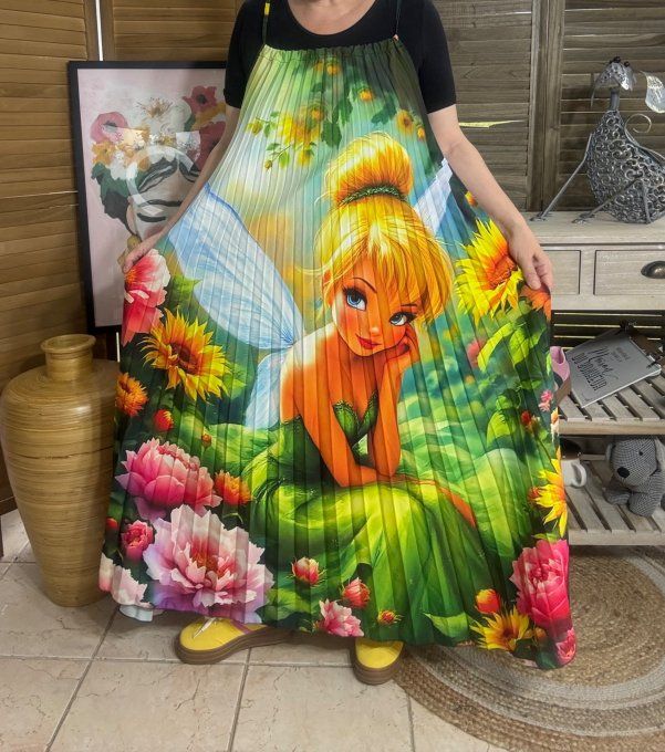 Robe longue plissée bretelles ajustables multicolore La Fée Clochette du 38 au 48/50