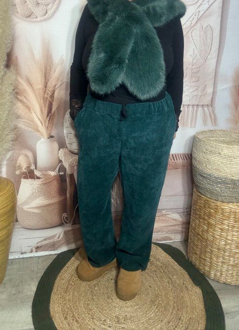 pantalon velours ras façon jogg "magique" vert bouteille confort ++++ du 38 au 50/52