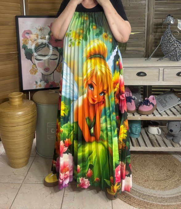 Robe longue plissée bretelles ajustables multicolore La Fée Clochette du 38 au 48/50
