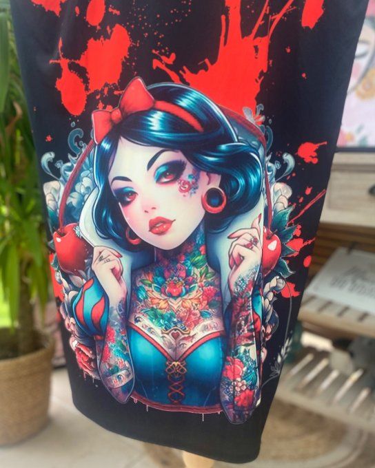 Robe trapèze ou tunique longue noire Blanche-Neige Tattoo Girl du 40 au 48 