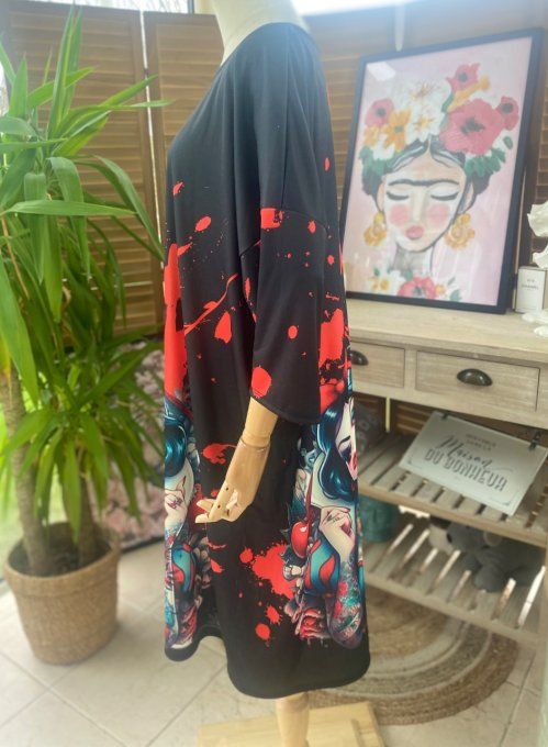 Robe trapèze ou tunique longue noire Blanche-Neige Tattoo Girl du 40 au 48 