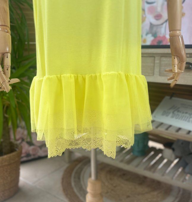 Fond de robe BIS jaune viscose et dentelle confort +++ du 40 au 50