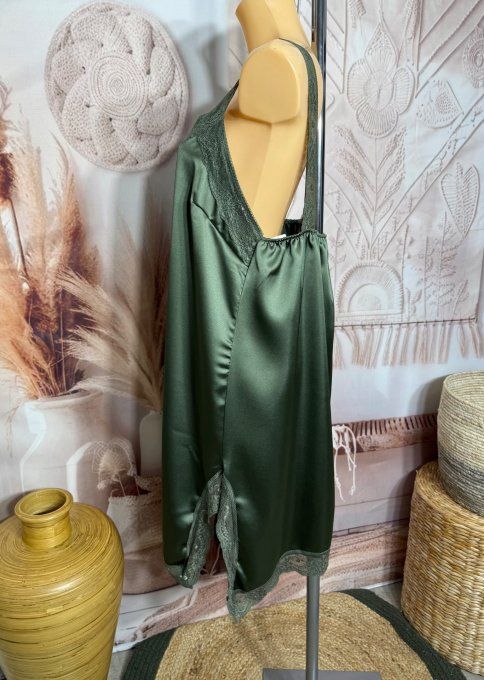 Robe nuisette asymétrique satinée Kaki et dentelle du 36 au 46 