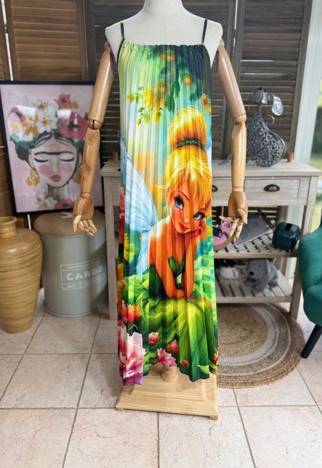 Robe longue plissée bretelles ajustables multicolore La Fée Clochette du 38 au 48/50